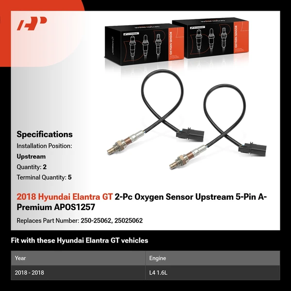 2018 Hyundai Elantra GT 2-Pc Oxygen Sensor Upstream 5-Pin A-Premium APOS1257