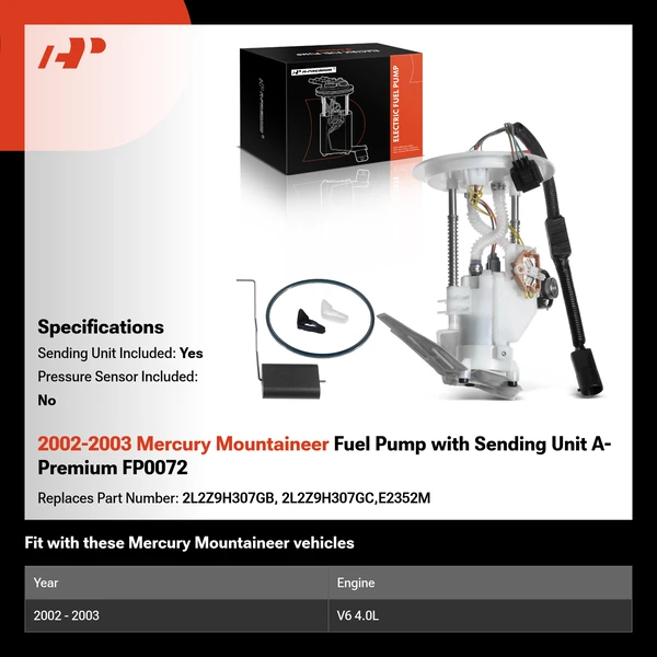 2002-2003 Mercury Mountaineer Fuel Pump with Sending Unit A-Premium FP0072