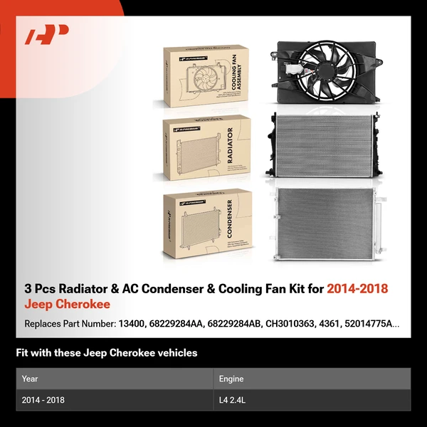3 Pcs Radiator & AC Condenser & Cooling Fan Kit for 2014-2018 Jeep Cherokee