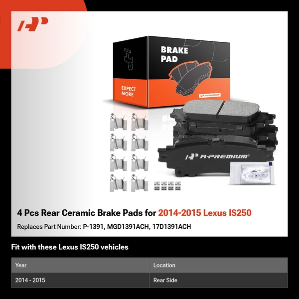 4 Pcs Rear Ceramic Brake Pads for 2014-2015 Lexus IS250