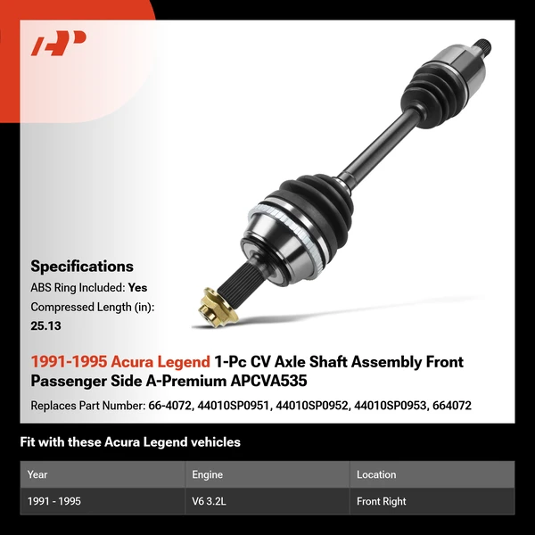 1991-1995 Acura Legend 1-Pc CV Axle Shaft Assembly Front Passenger Side A-Premium APCVA535