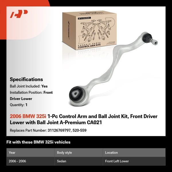 2006 BMW 325i 1-Pc Control Arm and Ball Joint Kit, Front Driver Lower with Ball Joint A-Premium CA021