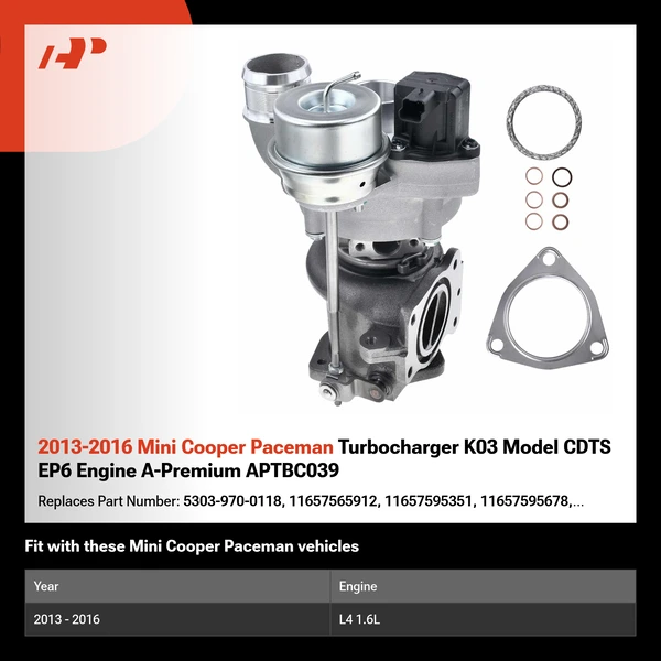 2013-2016 Mini Cooper Paceman Turbocharger K03 Model CDTS EP6 Engine A-Premium APTBC039