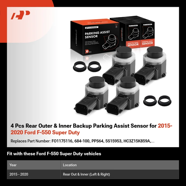 4 Pcs Rear Outer & Inner Backup Parking Assist Sensor for 2015-2020 Ford F-550 Super Duty