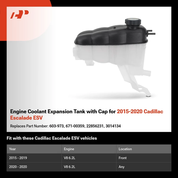Engine Coolant Expansion Tank with Cap for 2015-2020 Cadillac Escalade ESV
