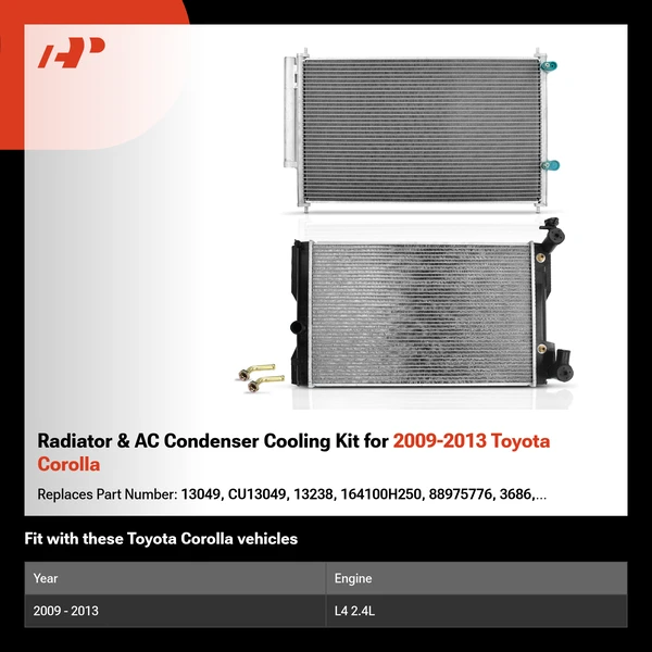 Radiator & AC Condenser Cooling Kit for 2009-2013 Toyota Corolla