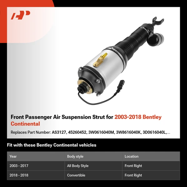 Front Passenger Air Suspension Strut for 2003-2018 Bentley Continental