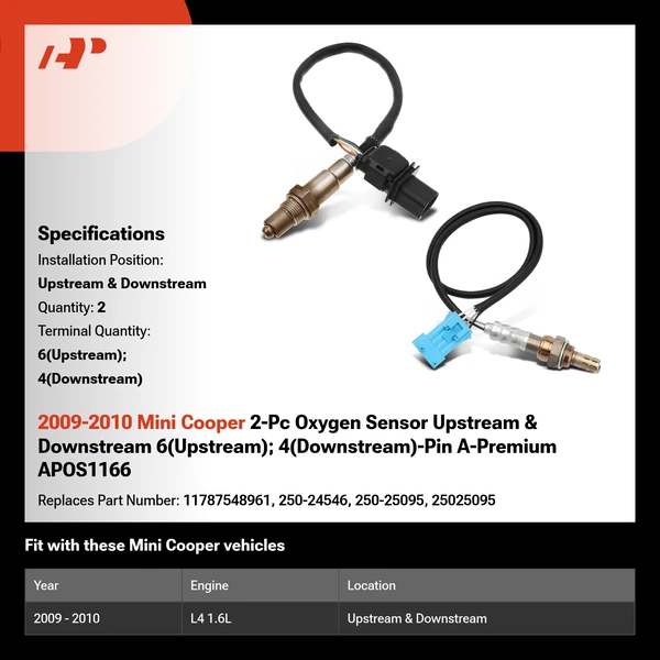 2009-2010 Mini Cooper 2-Pc Oxygen Sensor Upstream & Downstream 6(Upstream); 4(Downstream)-Pin A-Premium APOS1166