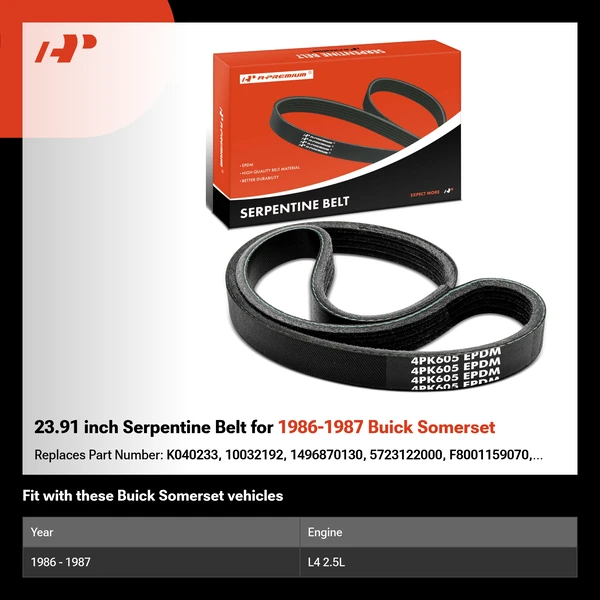 23.91 inch Serpentine Belt for 1986-1987 Buick Somerset