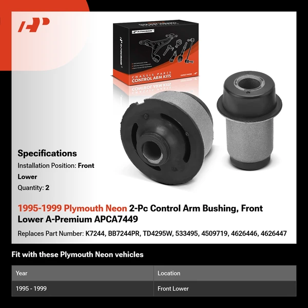 1995-1999 Plymouth Neon 2-Pc Control Arm Bushing, Front Lower A-Premium APCA7449