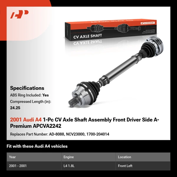 2001 Audi A4 1-Pc CV Axle Shaft Assembly Front Driver Side A-Premium APCVA2242