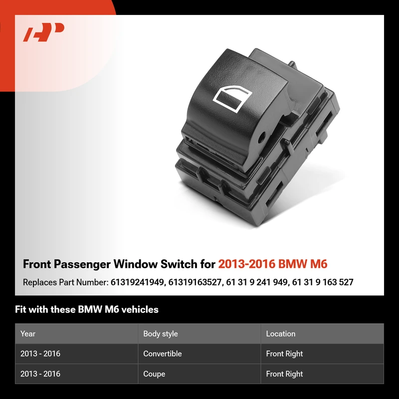 Front Passenger Window Switch for 2013-2016 BMW M6