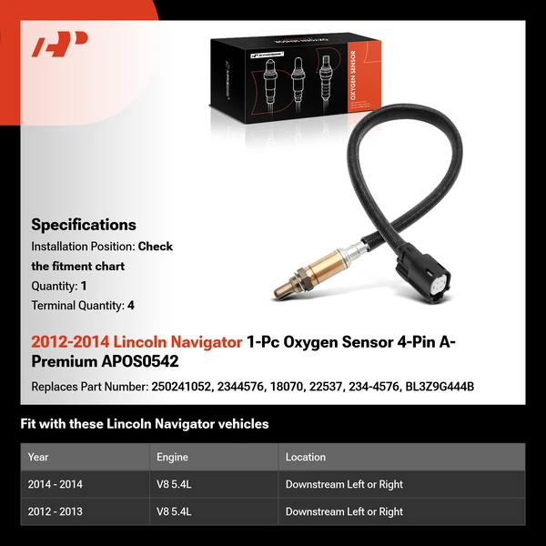 2012-2014 Lincoln Navigator 1-Pc Oxygen Sensor 4-Pin A-Premium APOS0542