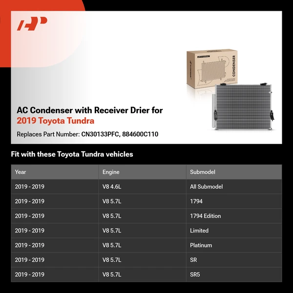 AC Condenser with Receiver Drier for 2019 Toyota Tundra