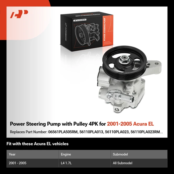 Power Steering Pump with Pulley 4PK for 2001-2005 Acura EL