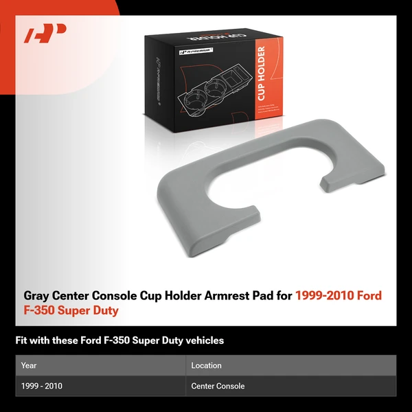 Gray Center Console Cup Holder Armrest Pad for 1999-2010 Ford F-350 Super Duty