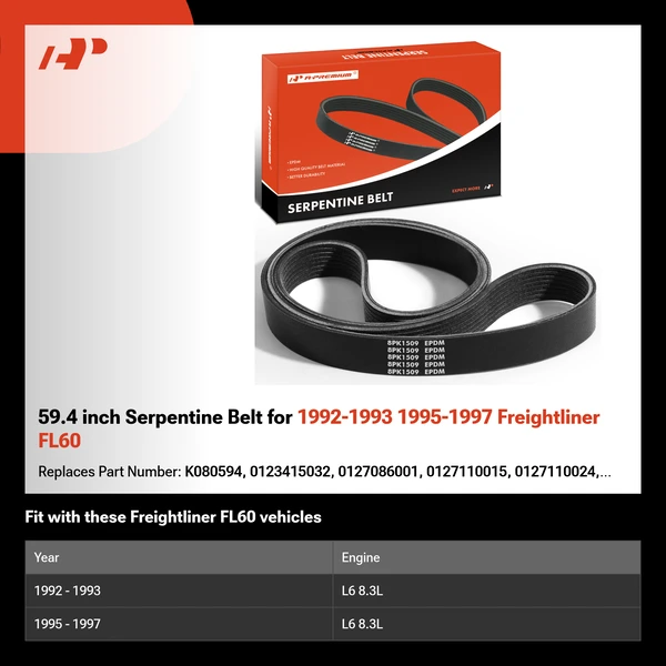 59.4 inch Serpentine Belt for 1992-1993 1995-1997 Freightliner FL60
