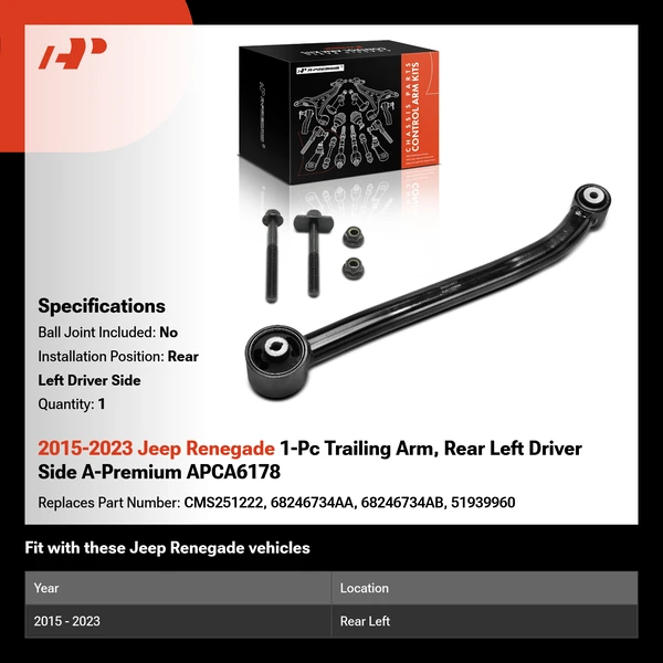 2015-2023 Jeep Renegade 1-Pc Trailing Arm, Rear Left Driver Side A-Premium APCA6178