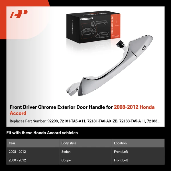 Front Driver Chrome Exterior Door Handle for 2008-2012 Honda Accord