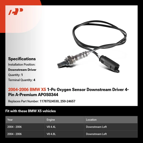 2004-2006 BMW X5 1-Pc Oxygen Sensor Downstream Driver 4-Pin A-Premium APOS0344