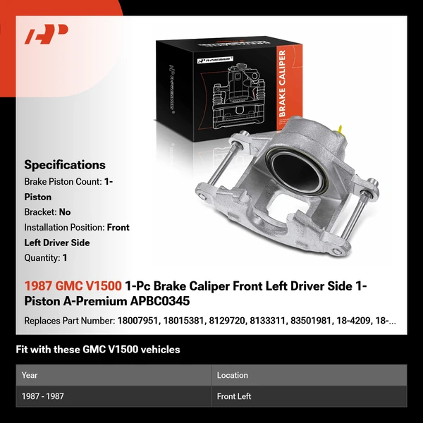 1987 GMC V1500 1-Pc Brake Caliper Front Left Driver Side 1-Piston A-Premium APBC0345