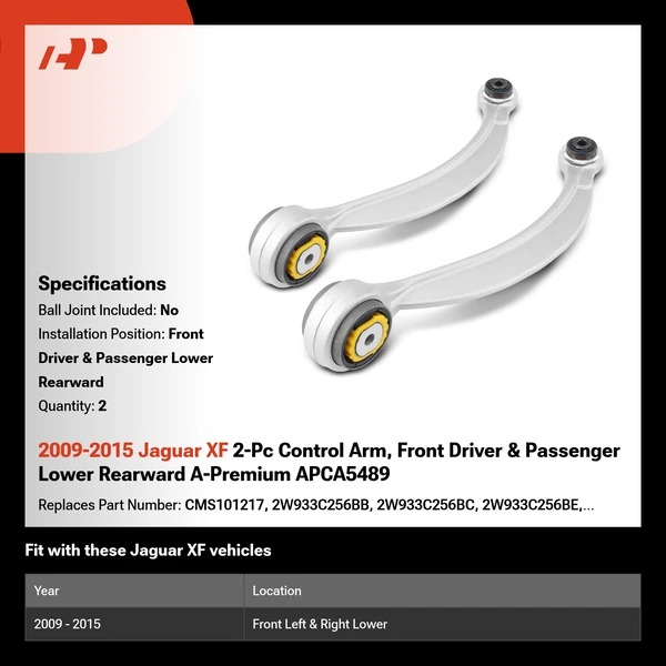 2009-2015 Jaguar XF 2-Pc Control Arm, Front Driver & Passenger Lower Rearward A-Premium APCA5489