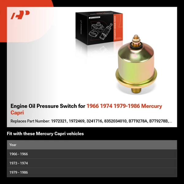 Engine Oil Pressure Switch for 1966 1974 1979-1986 Mercury Capri