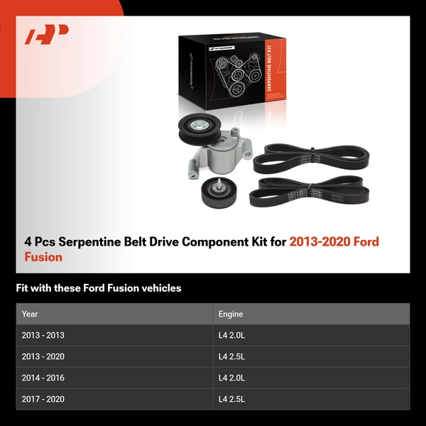 4 Pcs Serpentine Belt Drive Component Kit for 2013-2020 Ford Fusion