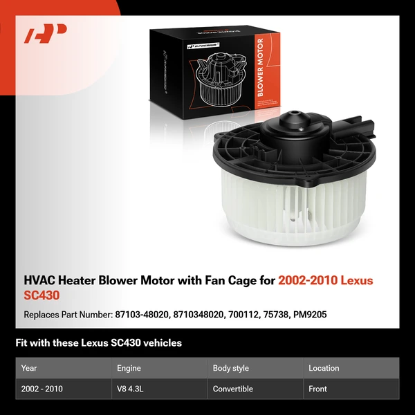 HVAC Heater Blower Motor with Fan Cage for 2002-2010 Lexus SC430