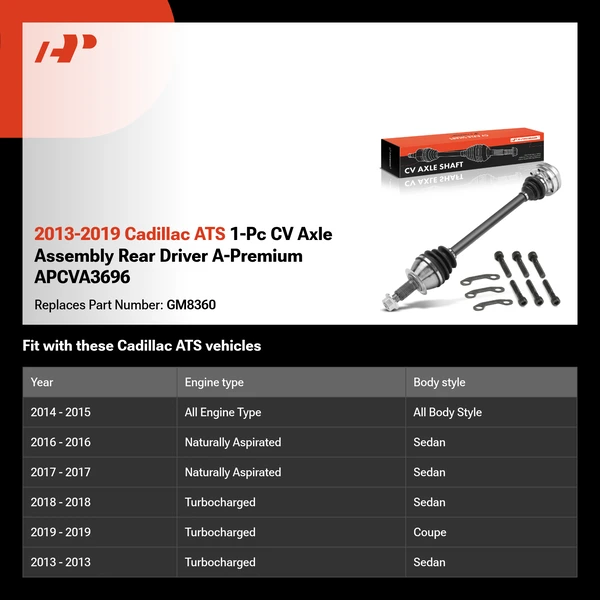 2013-2019 Cadillac ATS 1-Pc CV Axle Assembly Rear Driver A-Premium APCVA3696