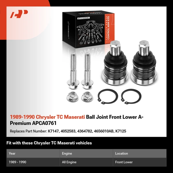 1989-1990 Chrysler TC Maserati Ball Joint Front Lower A-Premium APCA0761