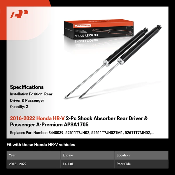 2016-2022 Honda HR-V 2-Pc Shock Absorber Rear Driver & Passenger A-Premium APSA1705