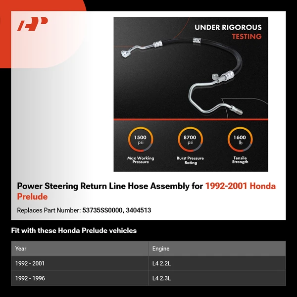 Power Steering Return Line Hose Assembly for 1992-2001 Honda Prelude