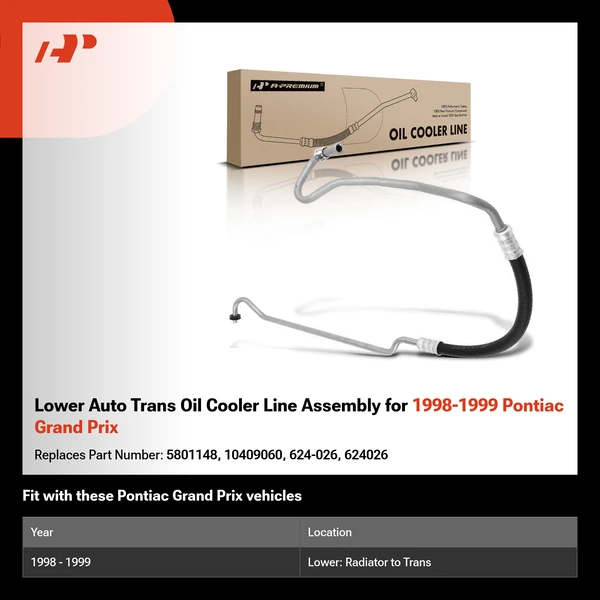 Lower Auto Trans Oil Cooler Line Assembly for 1998-1999 Pontiac Grand Prix