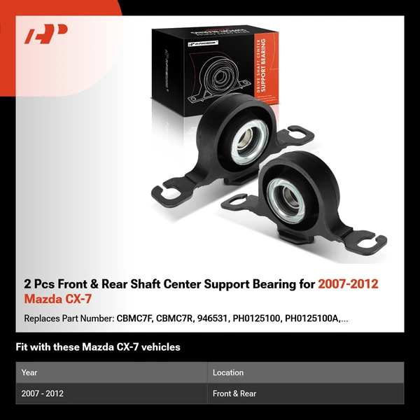 2 Pcs Front & Rear Shaft Center Support Bearing for 2007-2012 Mazda CX-7