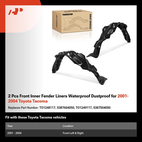 2 Pcs Front Inner Fender Liners Waterproof Dustproof for 2001-2004 Toyota Tacoma