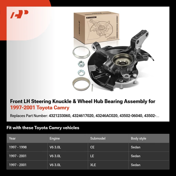 Front LH Steering Knuckle & Wheel Hub Bearing Assembly for 1997-2001 Toyota Camry