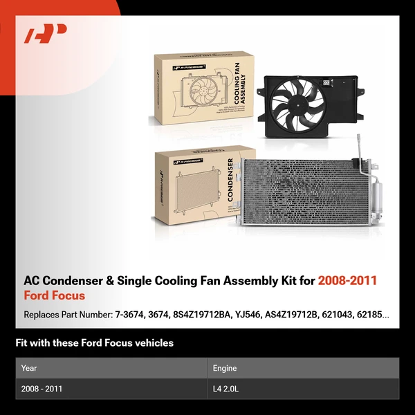 AC Condenser & Single Cooling Fan Assembly Kit for 2008-2011 Ford Focus