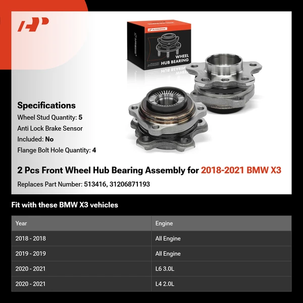 2 Pcs Front Wheel Hub Bearing Assembly for 2018-2021 BMW X3