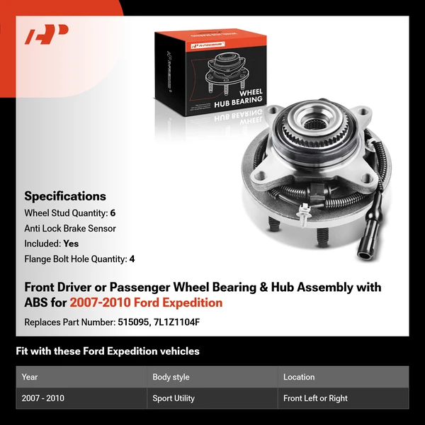 Front Driver or Passenger Wheel Bearing & Hub Assembly with ABS for 2007-2010 Ford Expedition
