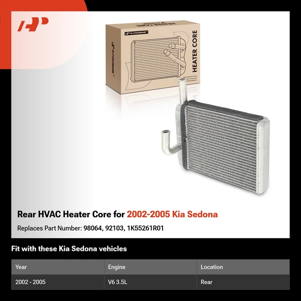 Rear HVAC Heater Core for 2002-2005 Kia Sedona