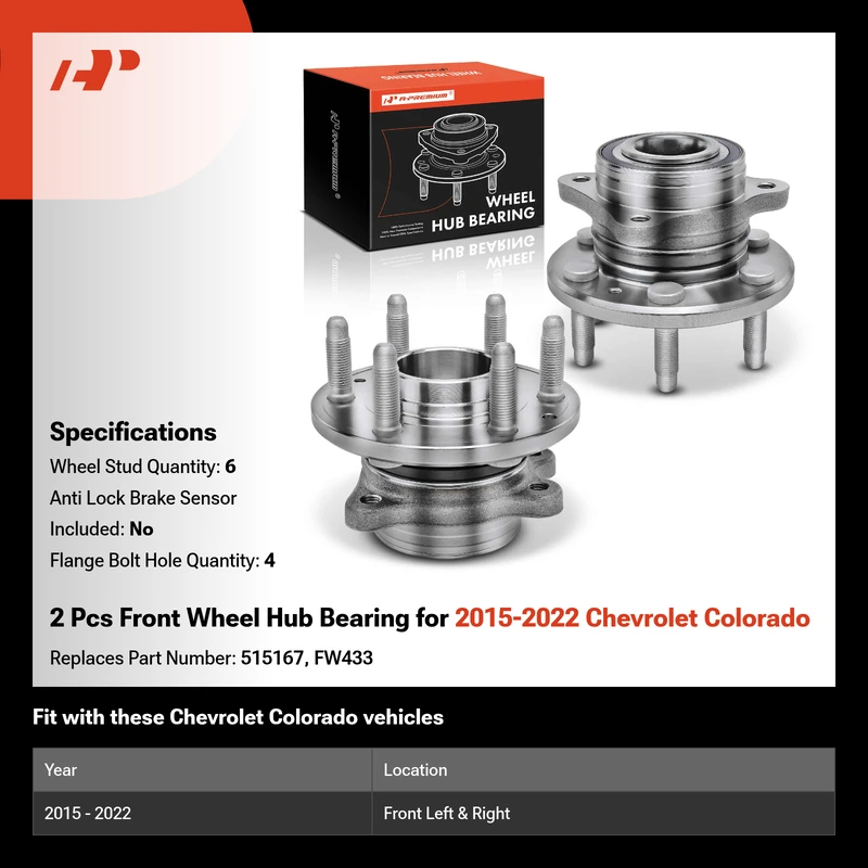 2 Pcs Front Wheel Hub Bearing for 2015-2022 Chevrolet Colorado