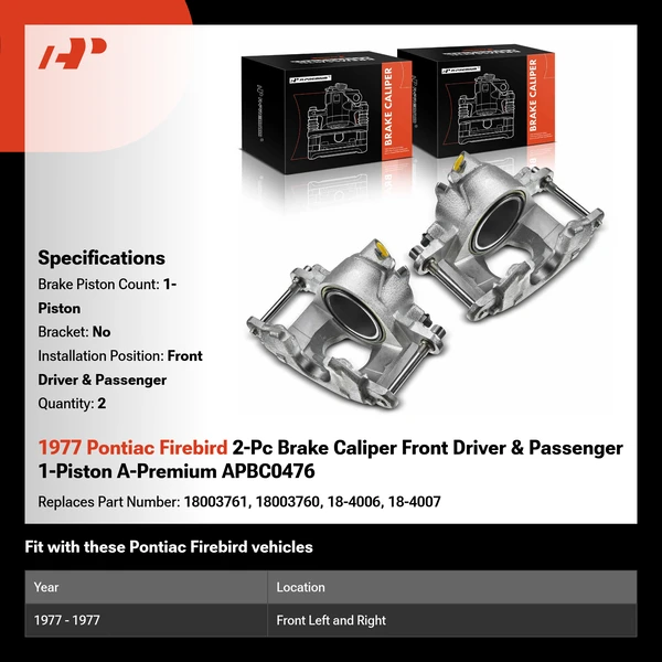 1977 Pontiac Firebird 2-Pc Brake Caliper Front Driver & Passenger 1-Piston A-Premium APBC0476