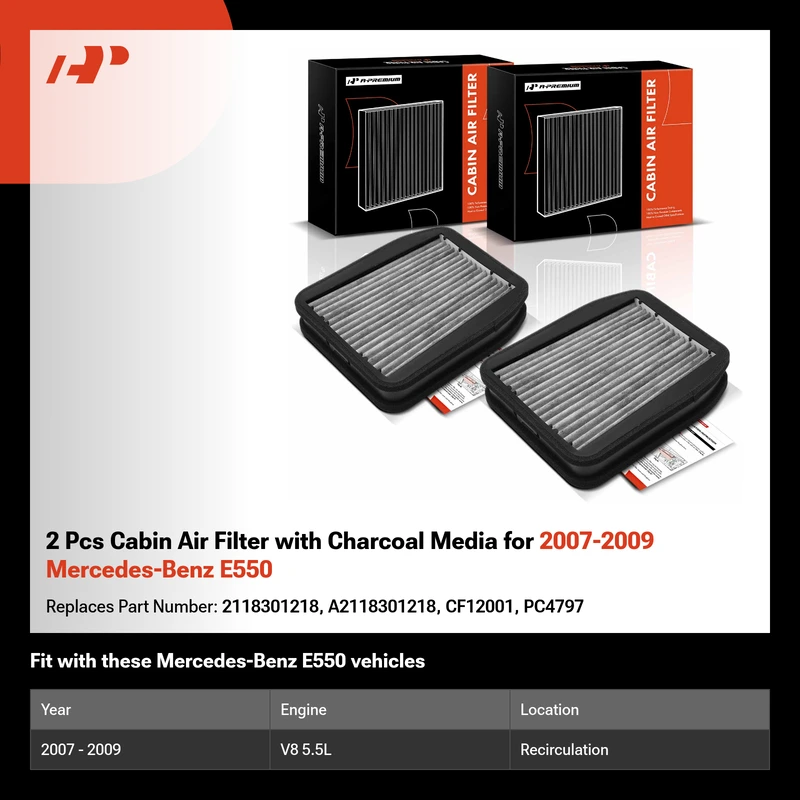 2 Pcs Cabin Air Filter with Charcoal Media for 2007-2009 Mercedes-Benz E550