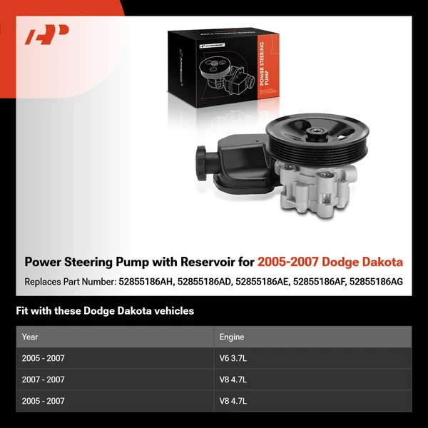 Power Steering Pump with Reservoir for 2005-2007 Dodge Dakota