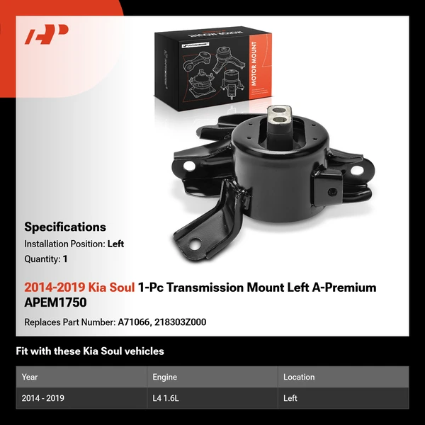 2014-2019 Kia Soul 1-Pc Transmission Mount Left A-Premium APEM1750