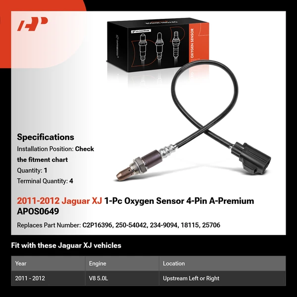 2011-2012 Jaguar XJ 1-Pc Oxygen Sensor 4-Pin A-Premium APOS0649