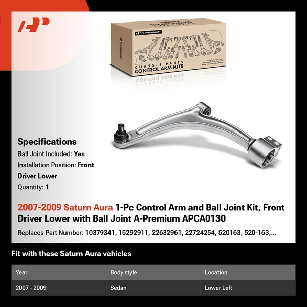 2007-2009 Saturn Aura 1-Pc Control Arm and Ball Joint Kit, Front Driver Lower with Ball Joint A-Premium APCA0130
