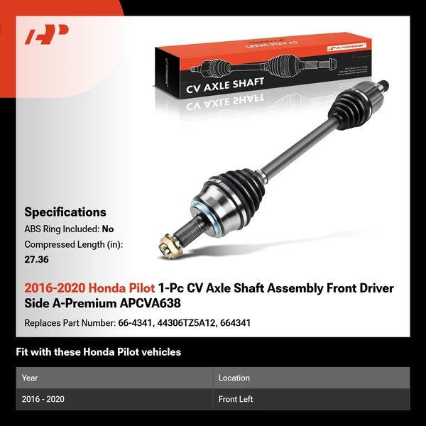 2016-2020 Honda Pilot 1-Pc CV Axle Shaft Assembly Front Driver Side A-Premium APCVA638