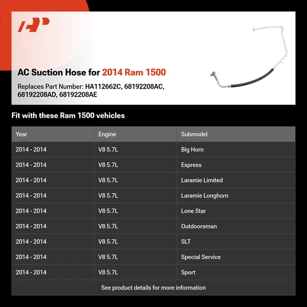 AC Suction Hose for 2014 Ram 1500